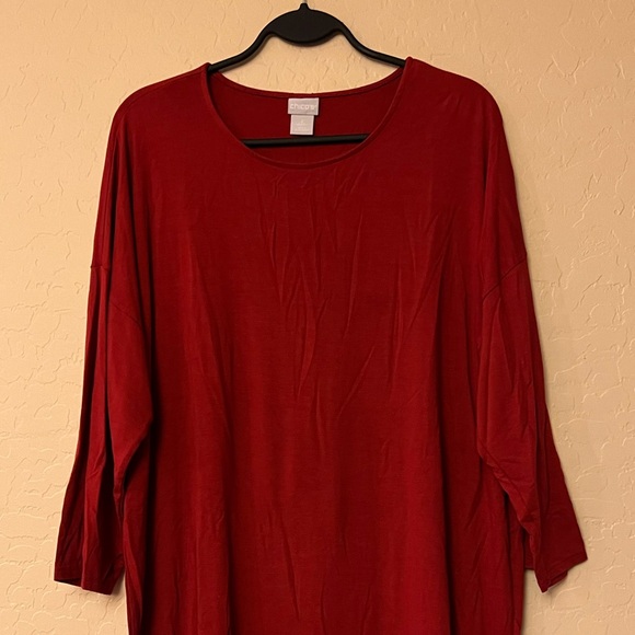 Chico’s Red 3/4 Sleeve T-Shirt Tunic Top - Picture 3 of 12